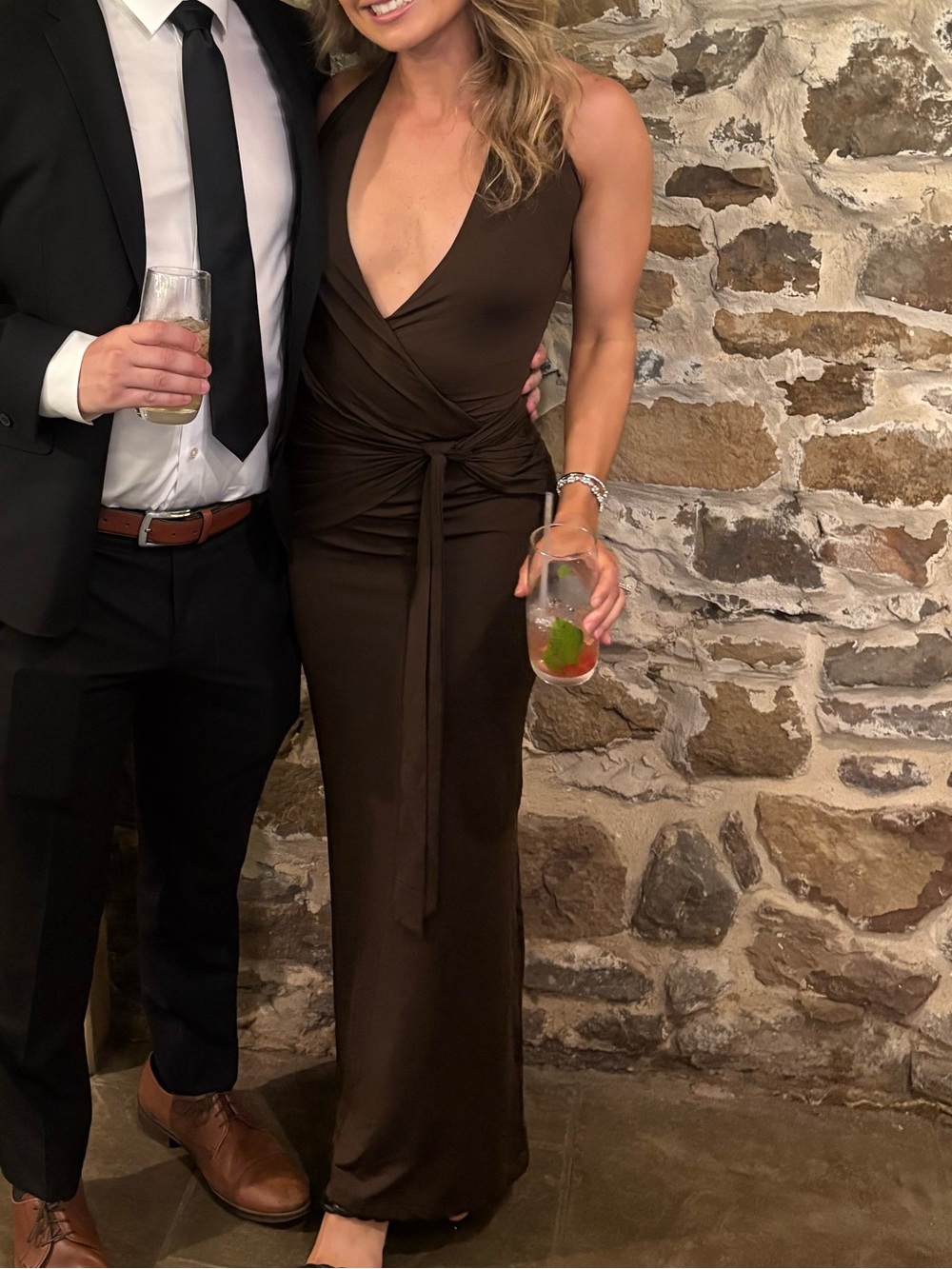 Brown Wrap-Style Evening dress - superdown xs